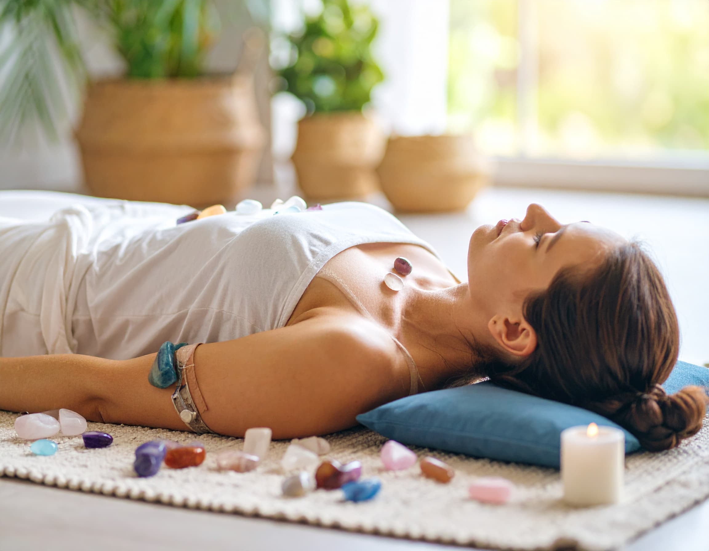Crystal healing session setup